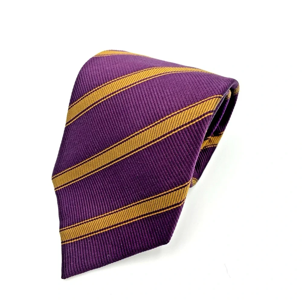 JZ Richards Repp 100% Silk Men's Tie Purple Gold Hand Made in USA - 61